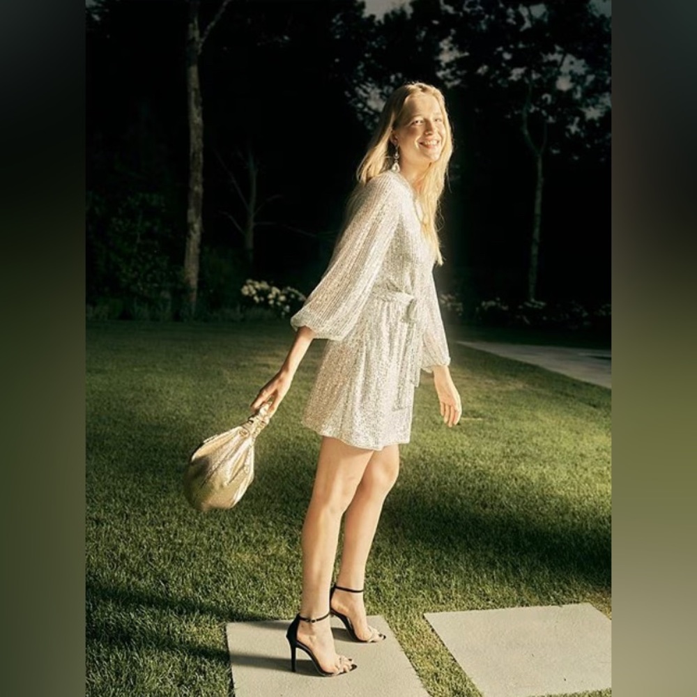 LTD Sequin Long Sleeve Tie Waist Dress